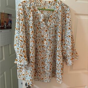 Size 3X Floral Print Women's Top - Orange and White